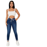 Yipinpay Fall New Women Elastic Waist Ankle-Length Jeans High Waist Stretch Fashion Drawstring Skinny Denim Pencil Pants S-2XL