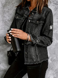 Yipinpay Winter New Women's Black Ripped Denim Jacket Fashion Long Sleeve Slim Raw Edge Jeans Coat Casual Women's Clothing XS-L