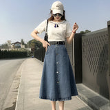 Yipinpay Women Long Denim Skirt Y2k Black High Waist Jeans Maxi Skirts for Female Knee Length A-line Skirt Fashion Korean Autumn Winter