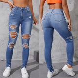 Yipinpay Sale Women's Ripped Skinny Jeans Fashionable High Stretch Slim Fit Butt Lift Denim Pencil Pants Casual Ladies Trousers S-2XL