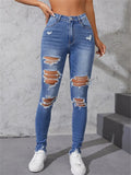 Yipinpay Sale Women's Ripped Skinny Jeans Fashionable High Stretch Slim Fit Butt Lift Denim Pencil Pants Casual Ladies Trousers S-2XL