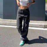 Yipinpay Winter New Y2K Style Women's Mid Waist Baggy Jeans Fashion Casual Denim Wide Leg Pants Street Hipster Trousers XS-XL