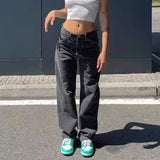 Yipinpay Winter New Y2K Style Women's Mid Waist Baggy Jeans Fashion Casual Denim Wide Leg Pants Street Hipster Trousers XS-XL