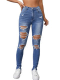 Yipinpay Sale Women's Ripped Skinny Jeans Fashionable High Stretch Slim Fit Butt Lift Denim Pencil Pants Casual Ladies Trousers S-2XL