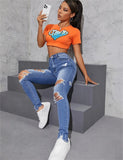 Yipinpay Sale Women's Ripped Skinny Jeans Fashionable High Stretch Slim Fit Butt Lift Denim Pencil Pants Casual Ladies Trousers S-2XL