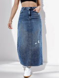 Yipinpay Spring New Women's Ripped Denim Skirt Fashionable High Waist Slim Jeans Long Skirt Casual Ladies Clothing S-2XL