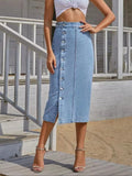 Yipinpay Summer New Women's Button Pack Hips Denim Skirt Fashion Slim Mid Length Jeans Skirt Casual Female Clothing XS-L