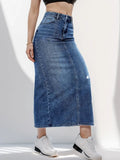 Yipinpay Spring New Women's Ripped Denim Skirt Fashionable High Waist Slim Jeans Long Skirt Casual Ladies Clothing S-2XL
