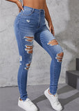 Yipinpay Sale Women's Ripped Skinny Jeans Fashionable High Stretch Slim Fit Butt Lift Denim Pencil Pants Casual Ladies Trousers S-2XL