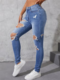 Yipinpay Sale Women's Ripped Skinny Jeans Fashionable High Stretch Slim Fit Butt Lift Denim Pencil Pants Casual Ladies Trousers S-2XL