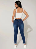 Yipinpay Fall New Women Elastic Waist Ankle-Length Jeans High Waist Stretch Fashion Drawstring Skinny Denim Pencil Pants S-2XL