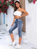 Yipinpay New High Waist Ripped Calf-Length Jeans For Women Fashion High Stretch Elastic Waist Denim Pencil Pants Casual Skinny Jeans