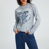 Yipinpay Women Gothic T-shirts Vintage Tops Fall Winter y2k Clothes 2023 Long Sleeve Casual Tops Punk Style Girl Tops Streetwear