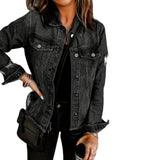 Yipinpay Winter New Women's Black Ripped Denim Jacket Fashion Long Sleeve Slim Raw Edge Jeans Coat Casual Women's Clothing XS-L