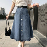 Yipinpay Women Long Denim Skirt Y2k Black High Waist Jeans Maxi Skirts for Female Knee Length A-line Skirt Fashion Korean Autumn Winter