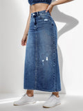 Yipinpay Spring New Women's Ripped Denim Skirt Fashionable High Waist Slim Jeans Long Skirt Casual Ladies Clothing S-2XL