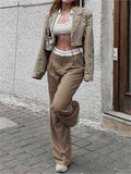 Yipinpay Women Casual Suit Pants Spring Autumn High Waist Contrast Color Straight Leg Pants Street Loose Floor Length Pants