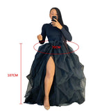 Yipinpay Dancing Fahion Female Skirts Faldas Mujer Tulle Women Skirts Vintage Spring Summers Pleated Party Long Skirt Black Adult