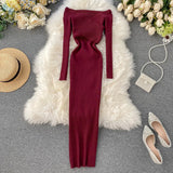 Yipinpay Slash Neck Knitted Dress Women Sexy Off Shoulder Cross Elastic Warm Dress Autumn Winter Fashion Sweater Bodycon Dress