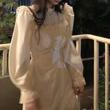 Yipinpay Black Y2k Dress Women 2024 Autumn Casual Lace Long Sleeve One Piece Dress Korean Evening Party Elegant Midi Dress Female