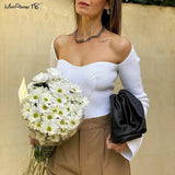 Yipinpay Asymmetrical White Knitted Blouse Women Sexy Long Sleeve Bodycon Blouse Black Ladies Basic Knitwear Tops Fashion