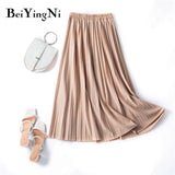 Yipinpay Pleated Midi Skirt Elastic High Waist Sweet Casual 2023 Summer Slim Long Preppy Woman's Skirts Maxi Black Skirt Jupe