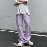 yipinpay Women's Jeans Vintage Straight Baggy High Waist Korean Fashion Streetwear Casual Pants Femme Wide Leg Purple Mom Denim Trouser