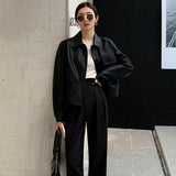 Yipinpay Cropped Leather Jacket Women Korean High Street Leather Blazers Women Vintage Streetwear Moto Bike Jacket Autumn 2023 New