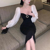 Yipinpay Vintage Long Dress Women Sexy Backless Split Evening Party Dress Female Winter One Piece Y2K Bodycon Christmas Dress New