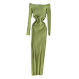 Yipinpay Slash Neck Knitted Dress Women Sexy Off Shoulder Cross Elastic Warm Dress Autumn Winter Fashion Sweater Bodycon Dress