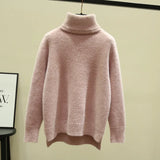 Yipinpay winter loose 2024 new high-neck imitation mink velvet split fork thick knitted base sweater women's hedging