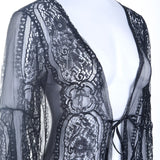 Yipinpay Sleeve Mesh Dress Women Sexy Cover Ups Summer See Through Maxi Dresses Lace Flowear Sarong Kaftan Dress