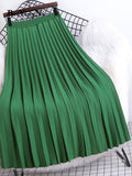 Yipinpay Women Pleated Skirt Solid Color Casual Slim A-line Fashion Elastic Waist Midi Skirts Girls White Green Spring Summer