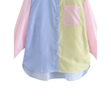 Yipinpay Women‣s Fresh Girlish Style Button Down Oversized Shirts Long Sleeve Striped Print Color Block Loose Tops