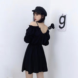 Yipinpay Black Dress Women Casual Button Lace Evening Party Sexy Mini Dress Female Long Sleeve One-piece Dress Korean 2023 Autumn