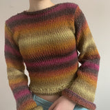 Yipinpay Vintage Rainbow Striped Knitted Sweaters Autumn Winter Crimping Long Sleeve Cropped Pullovers Jumpers Streetwear Chic Women 911
