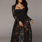 Yipinpay MO Floral Lace Sexy Bodycon Jumpsuit Women Rompers 3 Piece Set Autumn Winter Strap Sashes Long Playsuit Casual Overalls