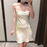 Yipinpay Summer Slip Dress Women 2023 Tie Dye Satin Short Woman Dresses Strappy Sexy Backless Strap Mini Dress Club Party Dresses