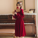 Yipinpay Red Long Velvet Dress Women French Elegant Chic Wedding Evening Party Dress Y2K Gothic Casual Bodycon Dress Autumn 2023