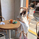 Yipinpay flower embroidery midi dress women summer 2023 casual loose robe cotton Korean dresses