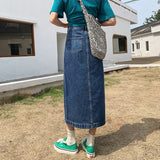 Yipinpay High Waist Long Skirts For Women Casual Harajuku Korean A Line Skirt Denim Jupe Femme Black Maxi Skirt Ladies Office