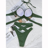 Yipinpay Up Bikini 2023 Women Swimsuit Bandage Solid Brazilian Bikini Set High Waist Female Swimwear Women Bathing Suit Beachwear
