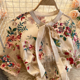 Yipinpay Chic Mesh Embroidery Flower Dress Women French Bow Collar Short Sleeve A-line Dress Summer Elegant Retro Holiday Dress