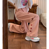 yipinpay Women's Jeans 2023 New Pink vintage Embroidery Streetwear High Waist Wide Leg Pants Baggy Harajuku Straight Mom Denim Trouser