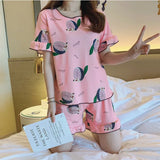 Yipinpay Women Pajamas 2024 Summer New Milk Silk Short-Sleeved Loose Sleepwear Girl Cute Sexy Nightie Casual Cartoon Home Wear