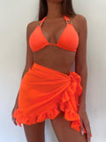 Yipinpay Women Swimsuit Bikini Cover-Ups Skirt Summer Solid Color Beach Wrap Skirt Swimwear Female Ruffles Trim Lace Up Sarong Cover Ups