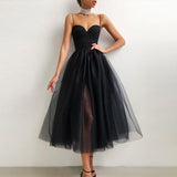 Yipinpay Sexy Halter Off Shoulder Party Dress Women Elegant Spaghetti Strap Spliced Mesh Dresses Ladies Ballet Clothing Vestidos