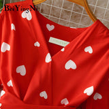 Yipinpay Summer French Dress Woman Heart Printed Sashes V-neck Elegant Party Luxury Oversized Womens Dresses Leisure Robe Femme