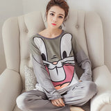 Yipinpay Winter New Long-Sleeved Pajamas Women's Casual Sleepwear Cute Cartoon Nightwear Women's Home Clothes Casual Nightgown