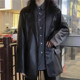 Yipinpay Black Leather Moto Jacket Vintage Warm Female Loose Leather Suit Blazers Streetwear Fashion Women's Winter Coat 2023 New